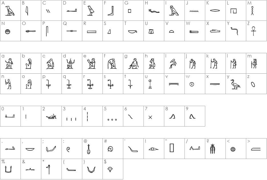 Egypt0 font character map preview