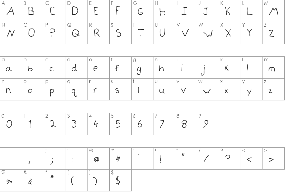 AmbersHand font character map preview
