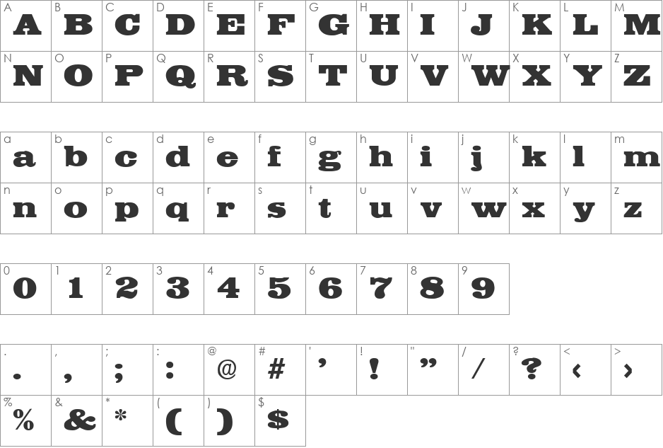 Egyptian font character map preview