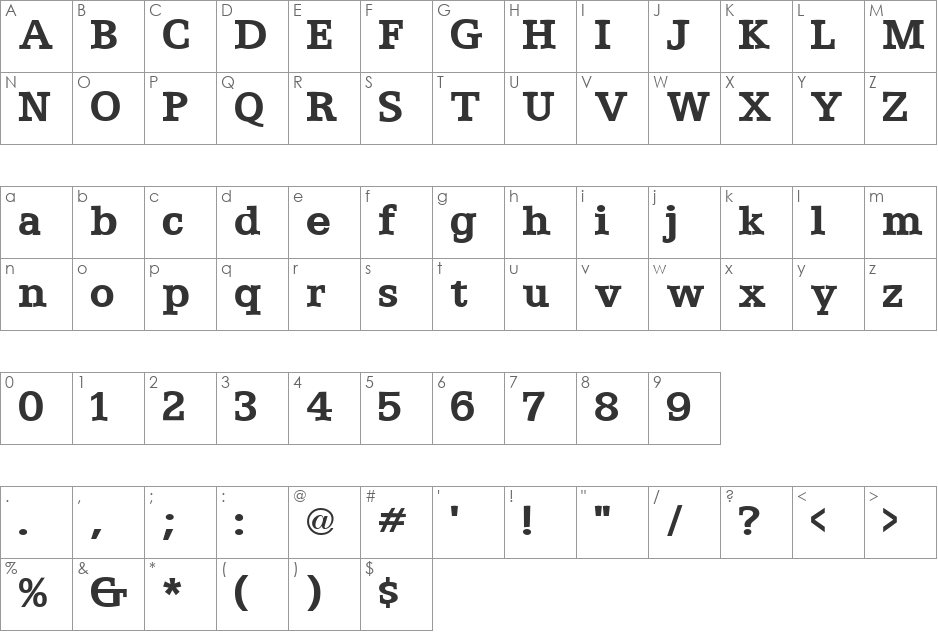 Egyptian 505 Bold font character map preview