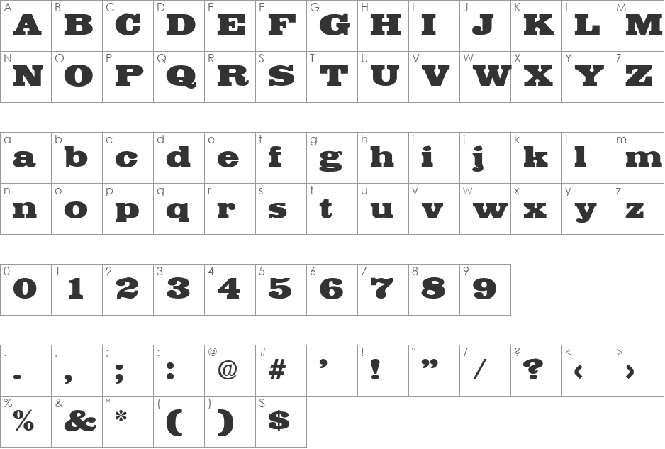 Egyptian DB font character map preview