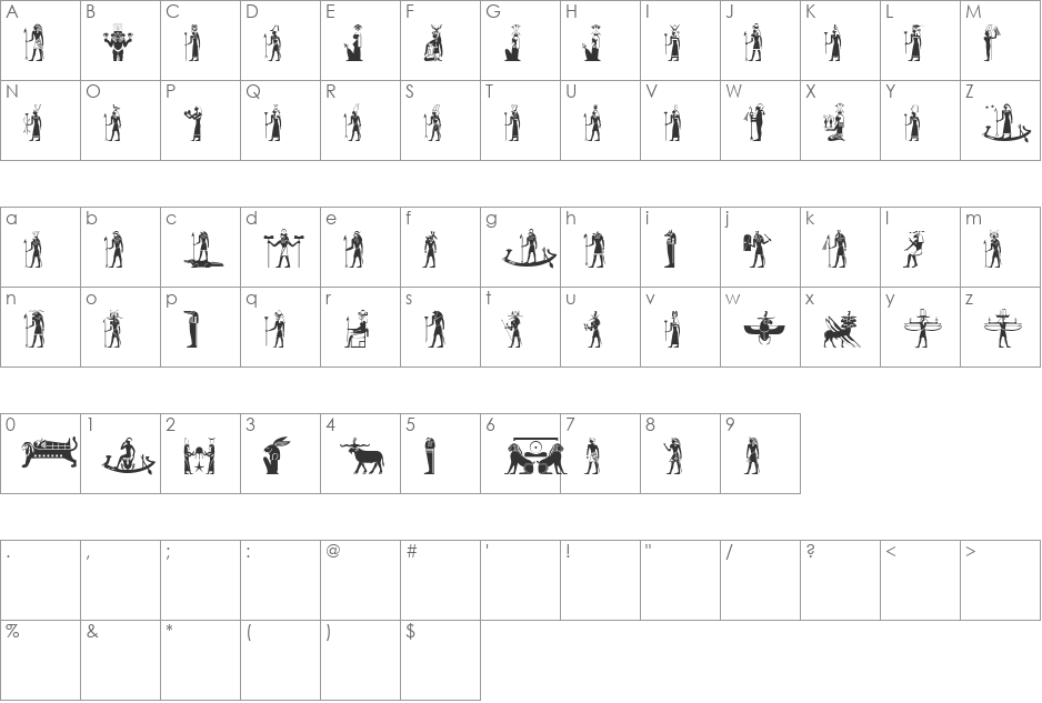 EgyptianDeities font character map preview