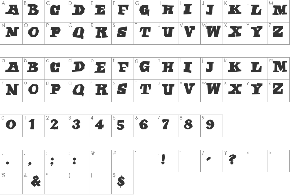 EgyptianFreehand font character map preview