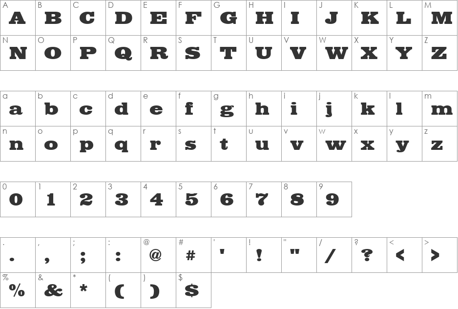 Egyptienne Becker Bold Extd font character map preview