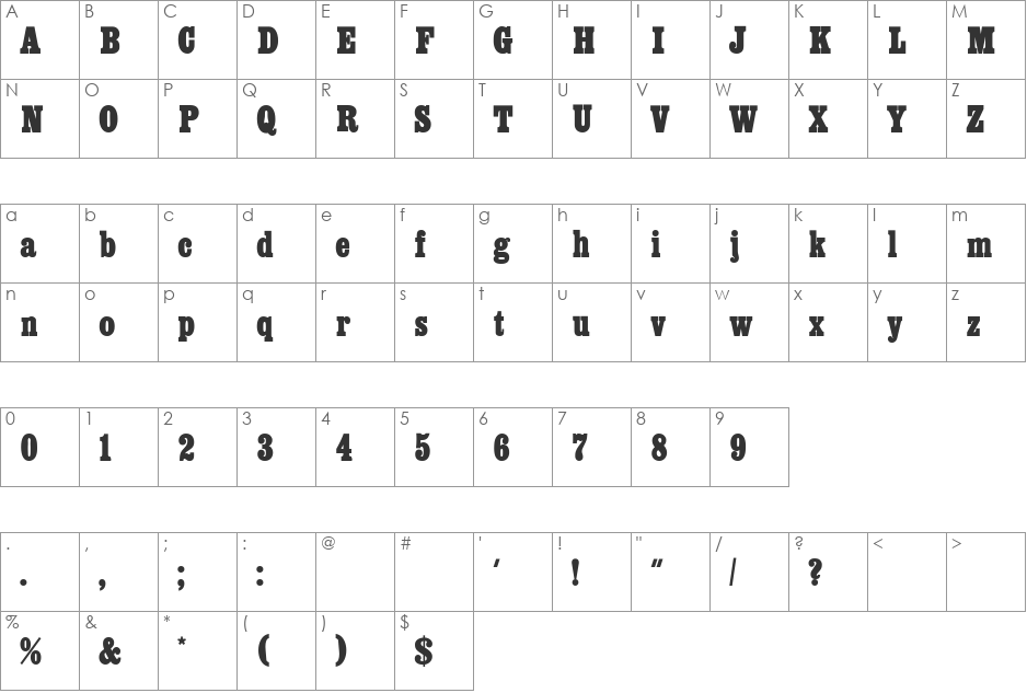 Egyptienne MN font character map preview