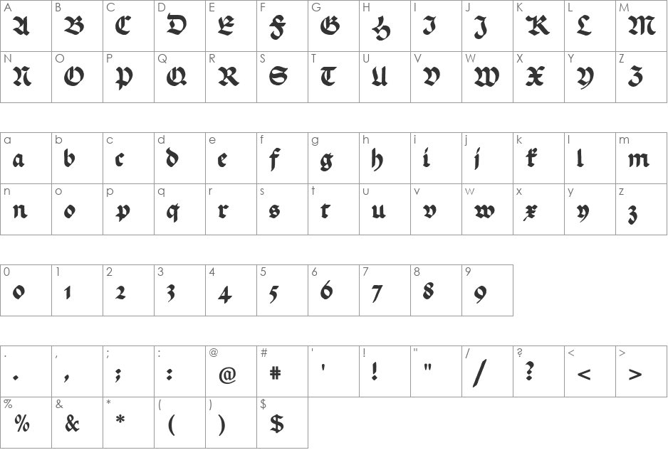 Ehmcke Schwabacher font character map preview