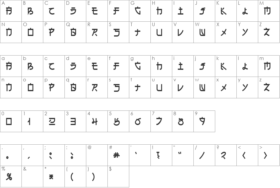 Eh_cyr font character map preview