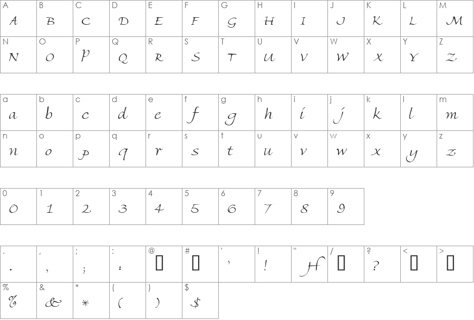 AmbienteScriptSSi font character map preview