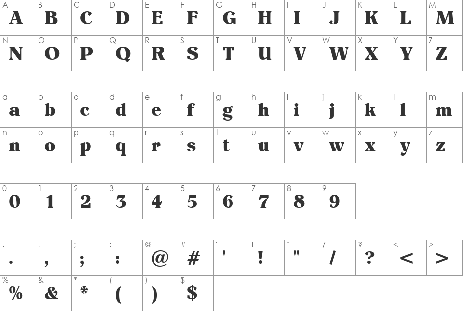 Eider font character map preview