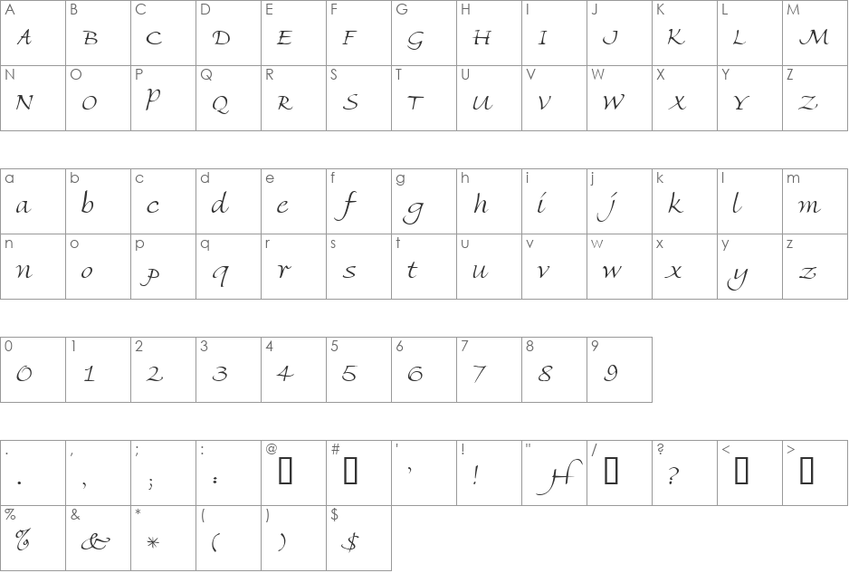 AmbienteScriptSSK font character map preview