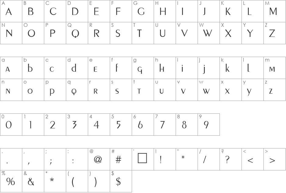 EIFFEL font character map preview