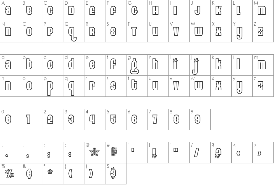 Eight Track font character map preview