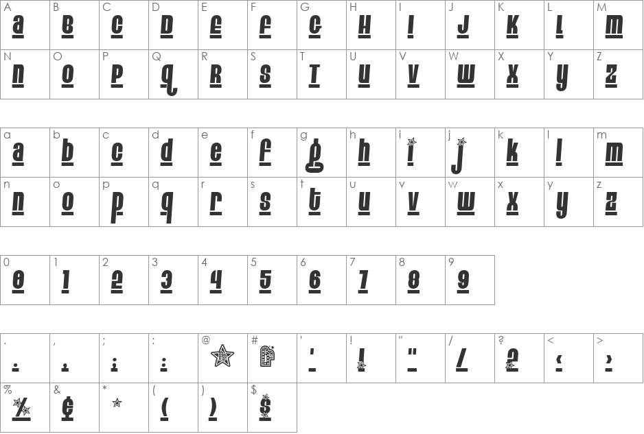 Eight Track program 4 font character map preview