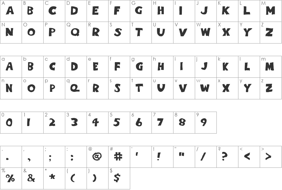 Eighty Percent Caps Outline font character map preview