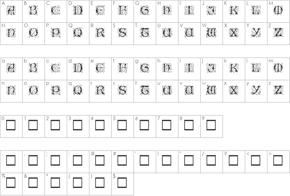 Eileen Caps font character map preview