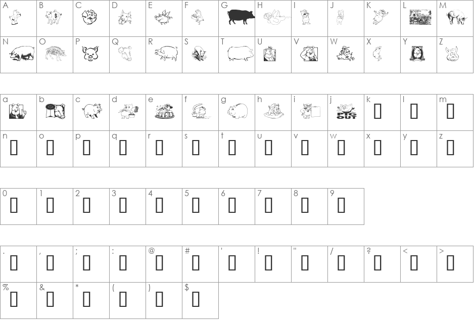 Ein Schwein font character map preview