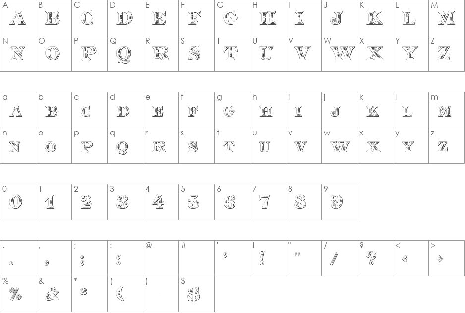 Eingraviert Beveled font character map preview
