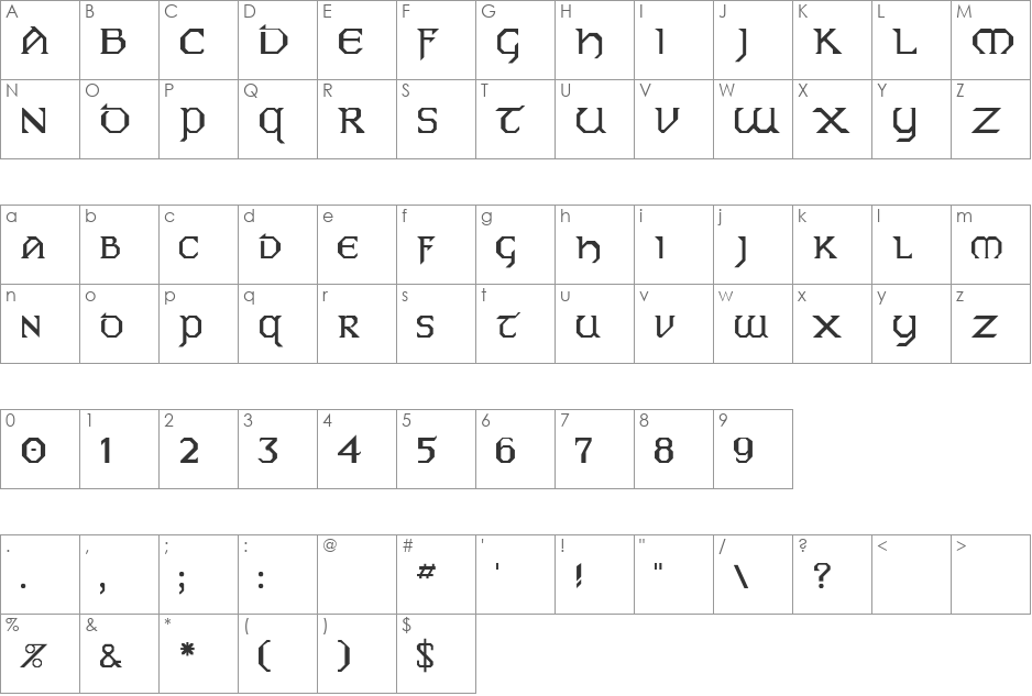 Eire font character map preview