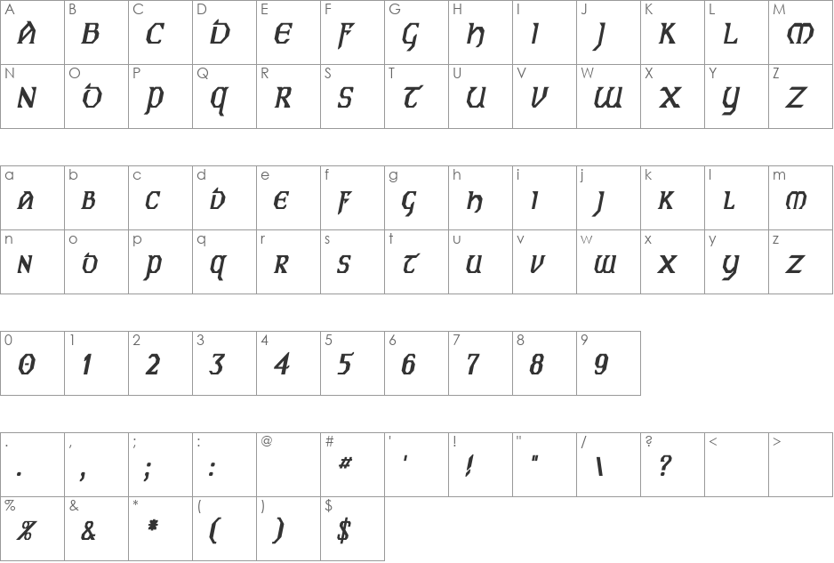 Eire Cn BI font character map preview