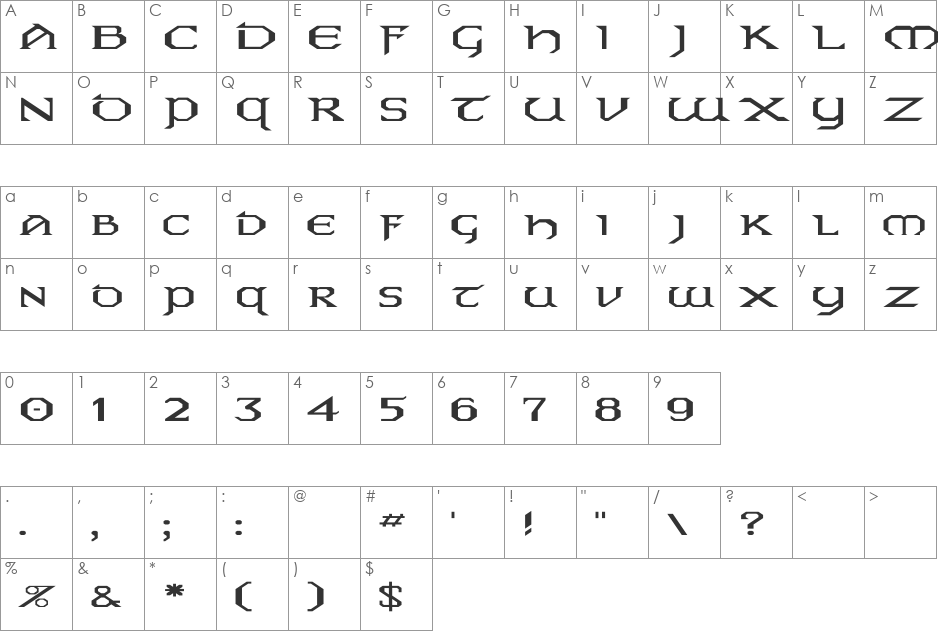 Eire Ex font character map preview
