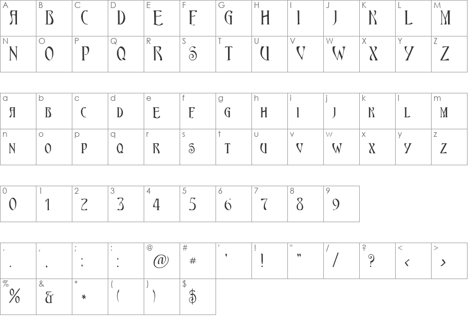Ambrasyo Becker font character map preview