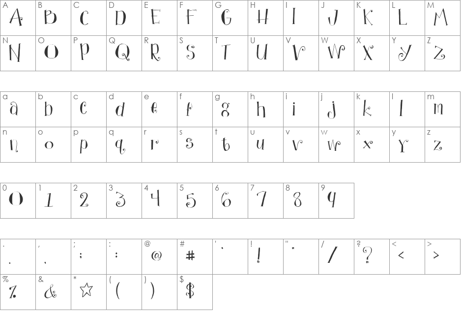 EK Periwinkle font character map preview