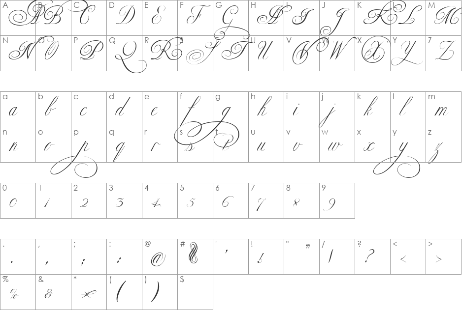 Ekaterina Velikaya Two font character map preview