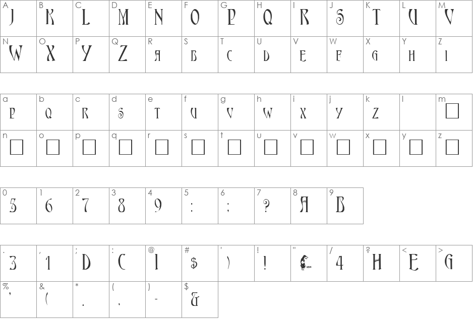 AmbrosiaCap font character map preview