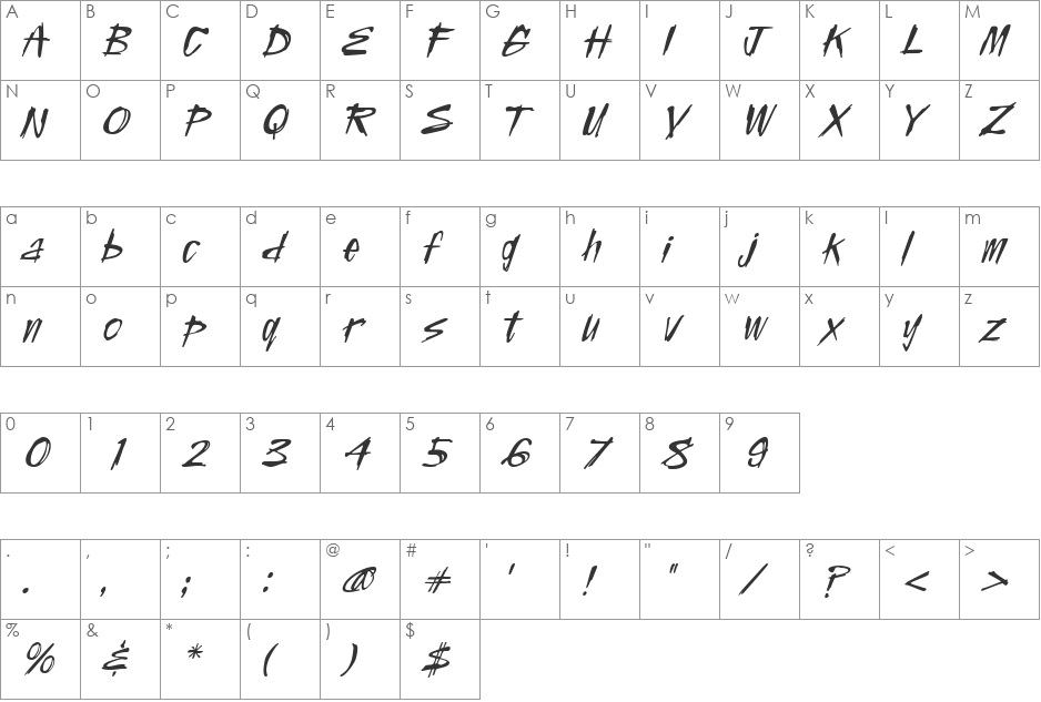 El Ni font character map preview