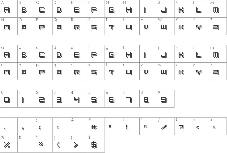 Elbow-ado font character map preview