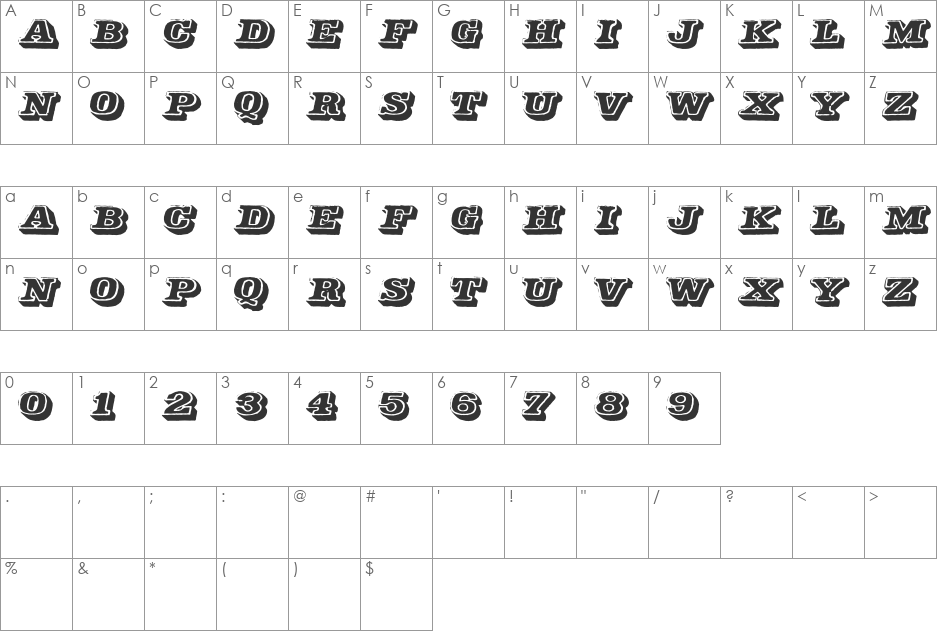 Elbow-Profilactic font character map preview