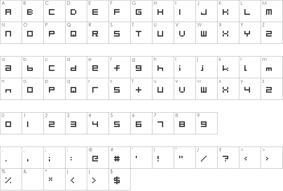 Elbow-tils font character map preview
