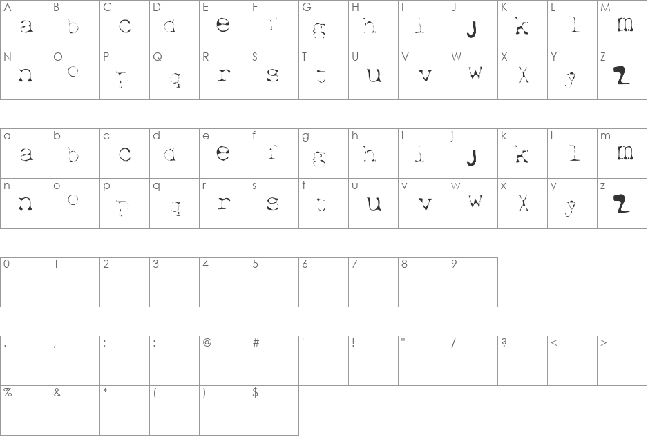 Elbow-xtctype font character map preview