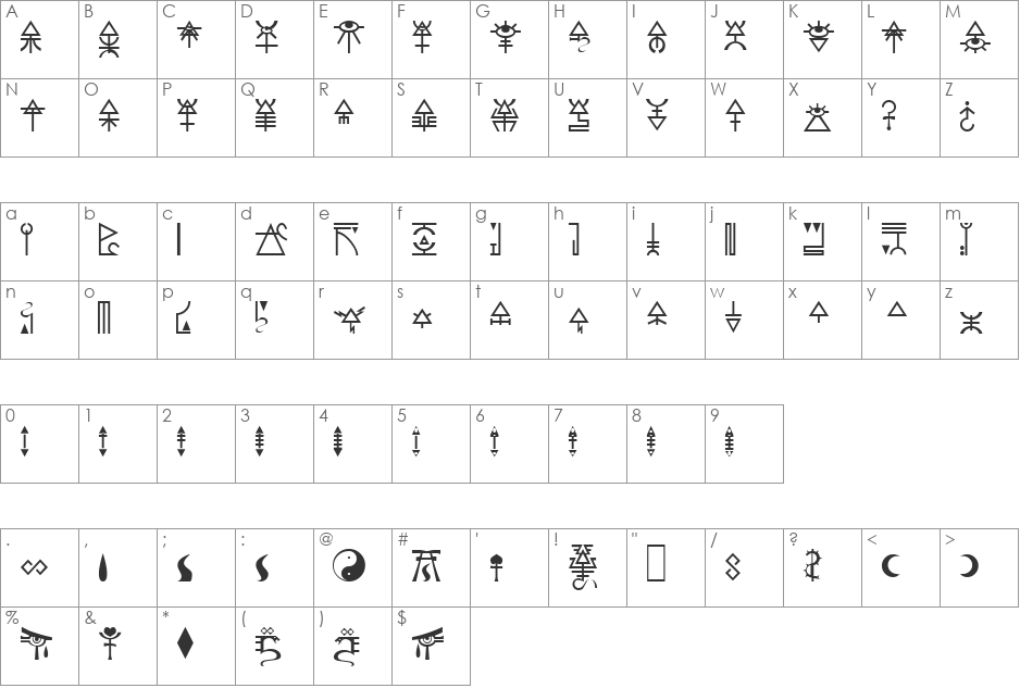 Eldar Runes font character map preview