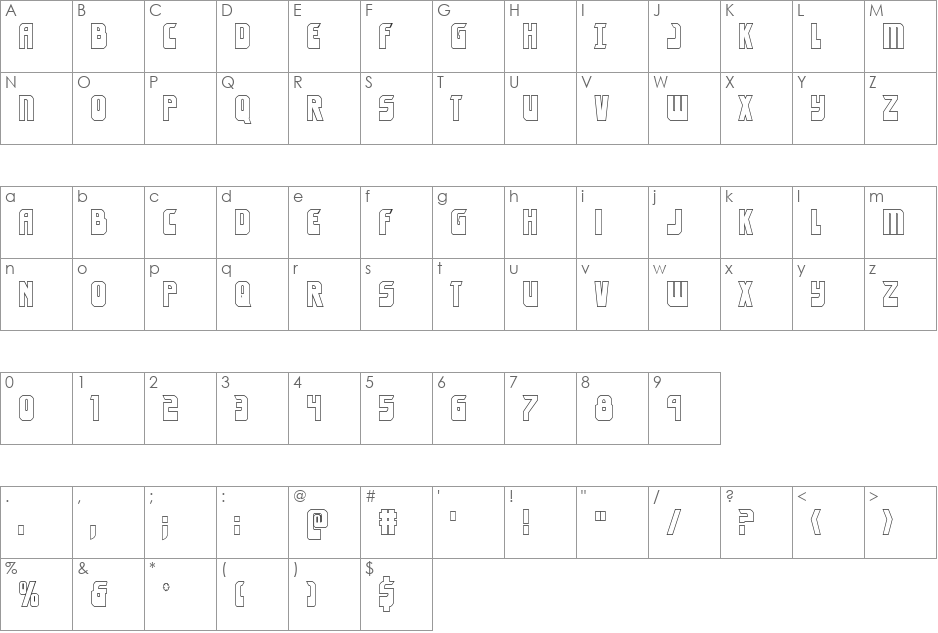 Eldebaran Outline font character map preview