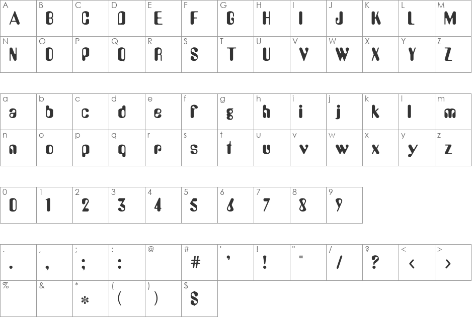 Amelia_DG font character map preview