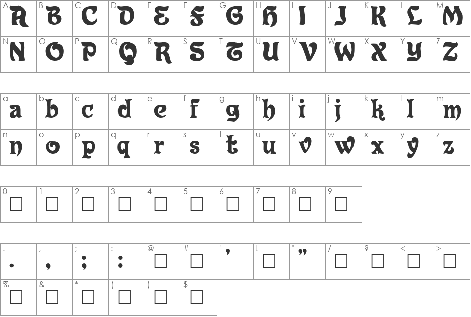 Eldorado font character map preview
