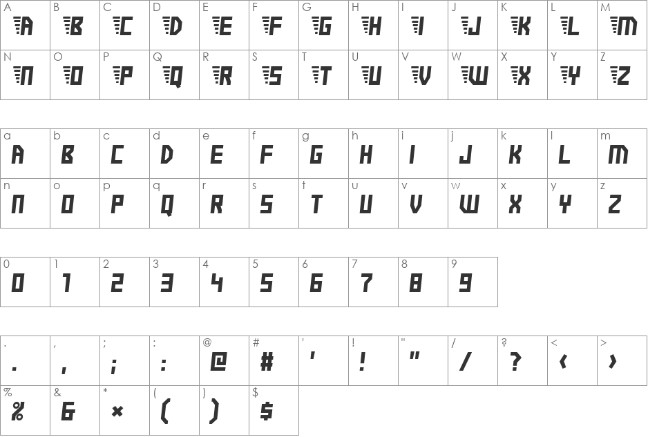 Electric Boots font character map preview