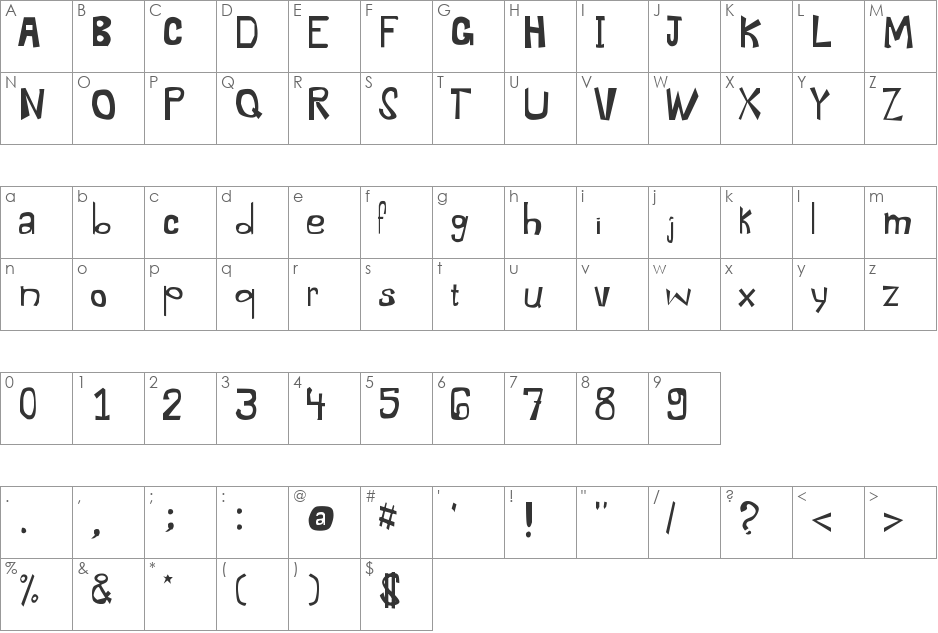 Electric Dysentery font character map preview