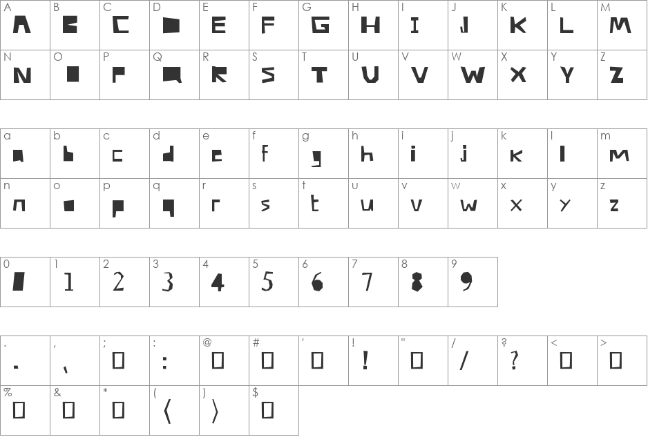 Electro font character map preview
