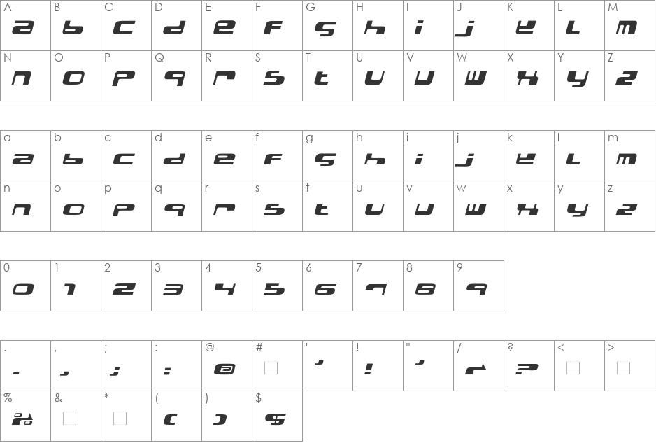 ElectroBazar font character map preview