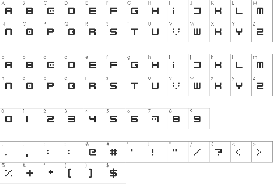 Electrobyte font character map preview