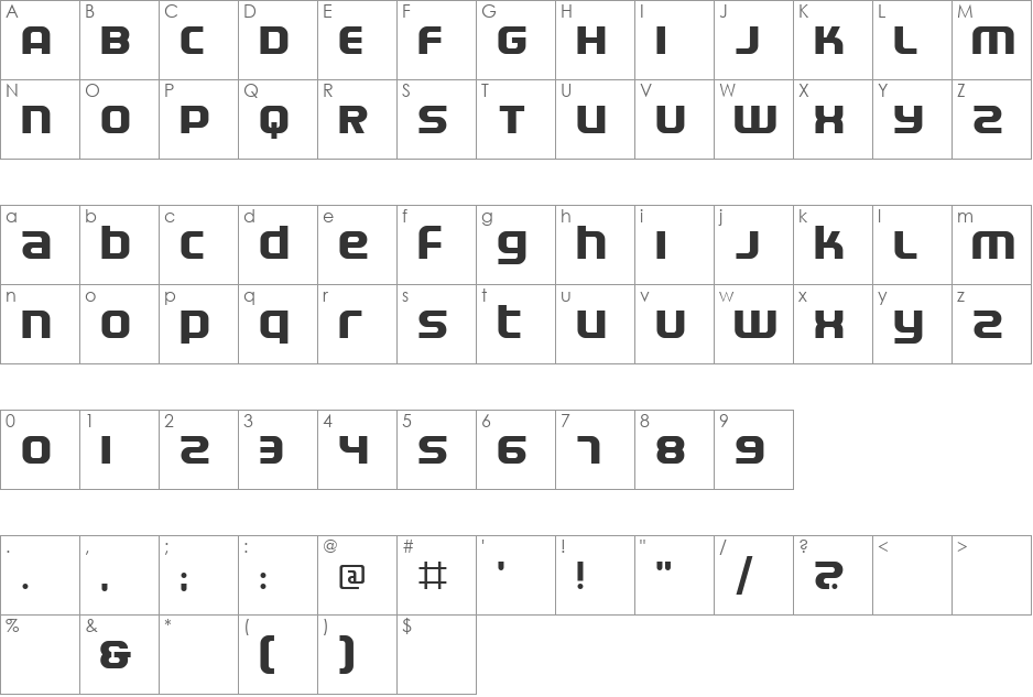 Electrofied font character map preview