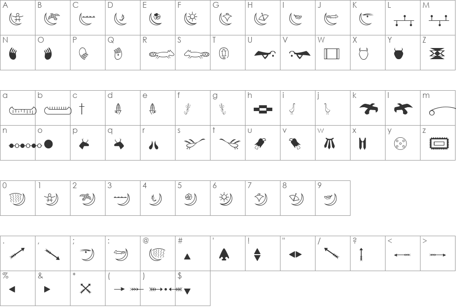 American font character map preview