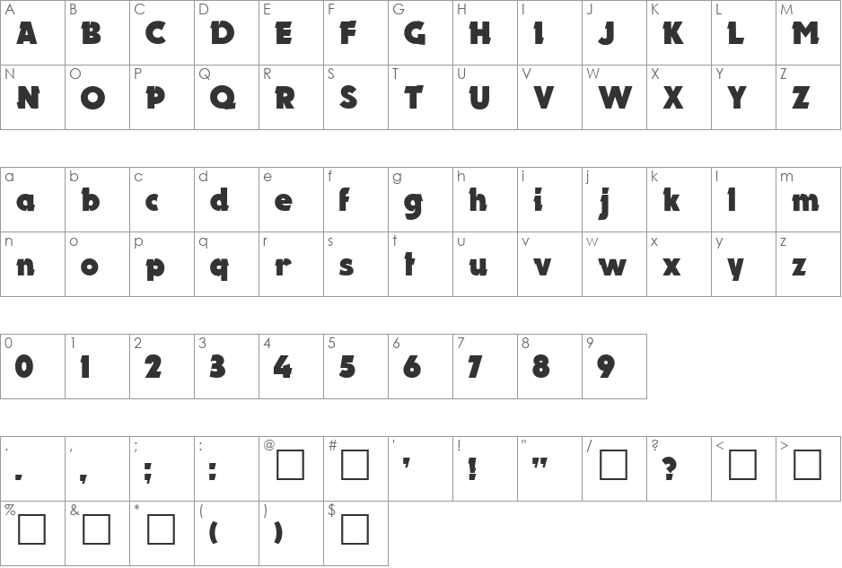 ElectronHeavy font character map preview