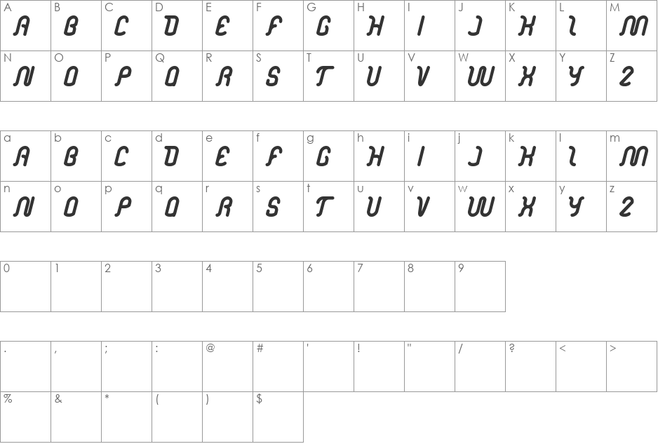 electronic font character map preview