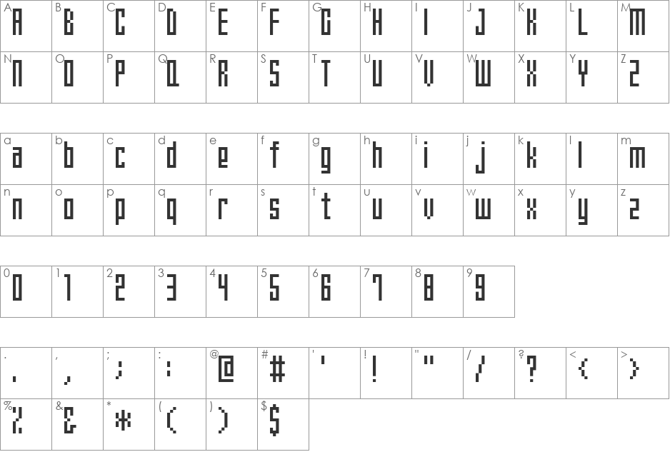 Electronica font character map preview