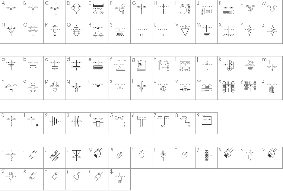 ElectronicFaces font character map preview