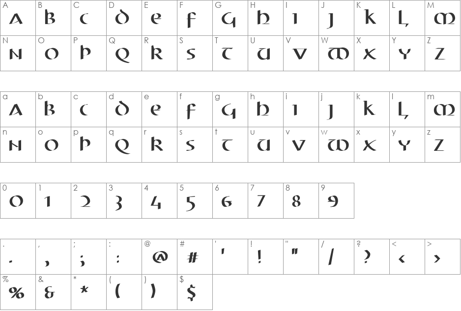 ElectrUnciale font character map preview