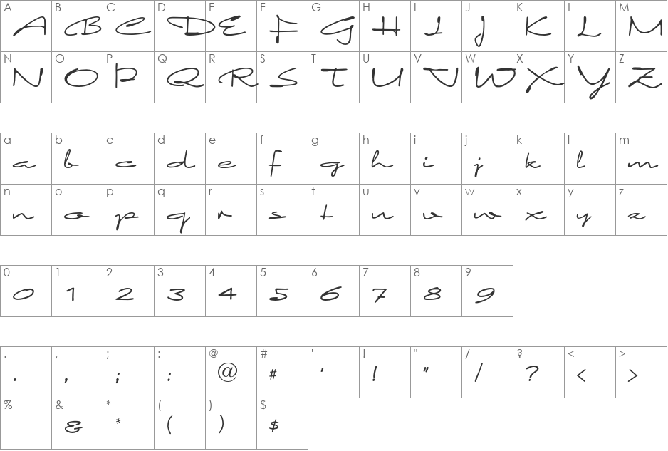 Elegance font character map preview